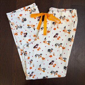 Lands' End Dogs & Cats Halloween Pajama Pants (White) - Size Medium